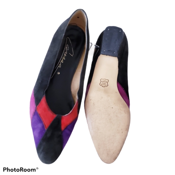 Vintage 80's Suede Colour Block Shoes - Picture 5 of 5